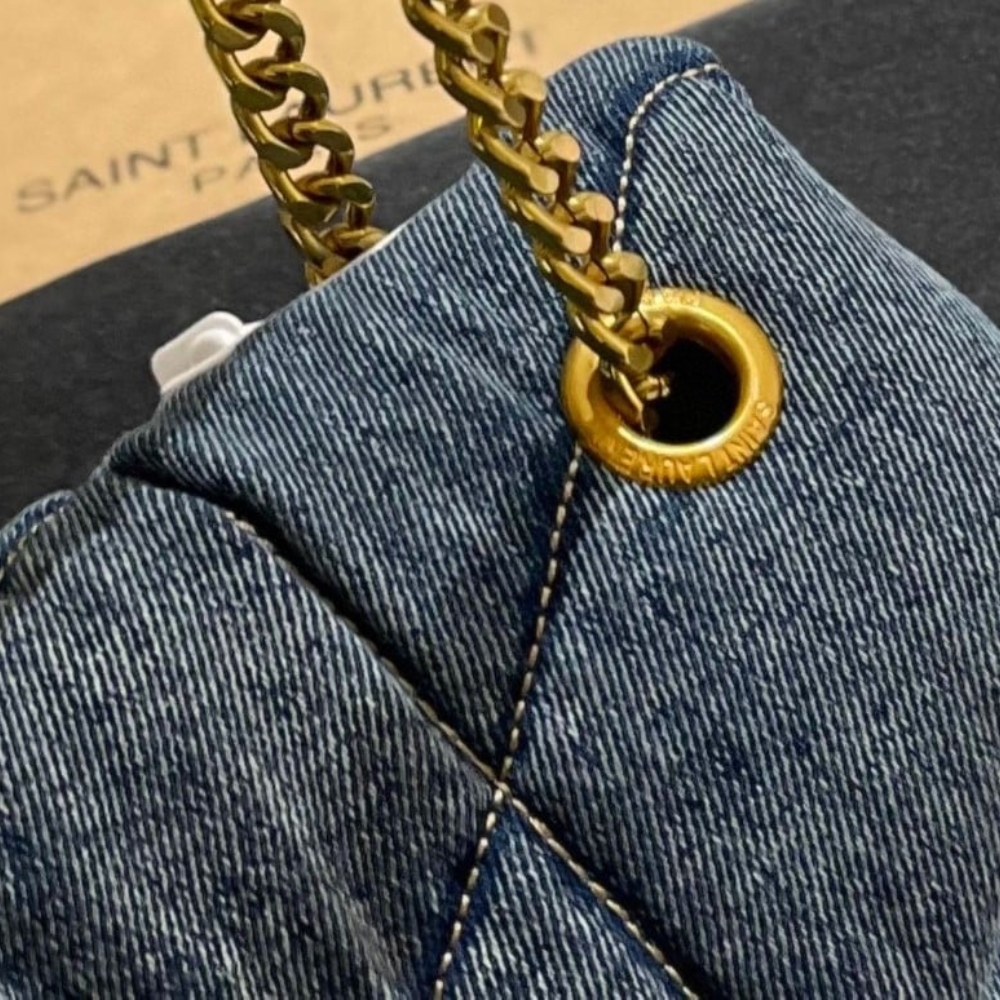 SAINT LAURENT PUFFER MEDIUM IN SUEDE AND DENIM 28CM 5774752PT674575 - Image 6