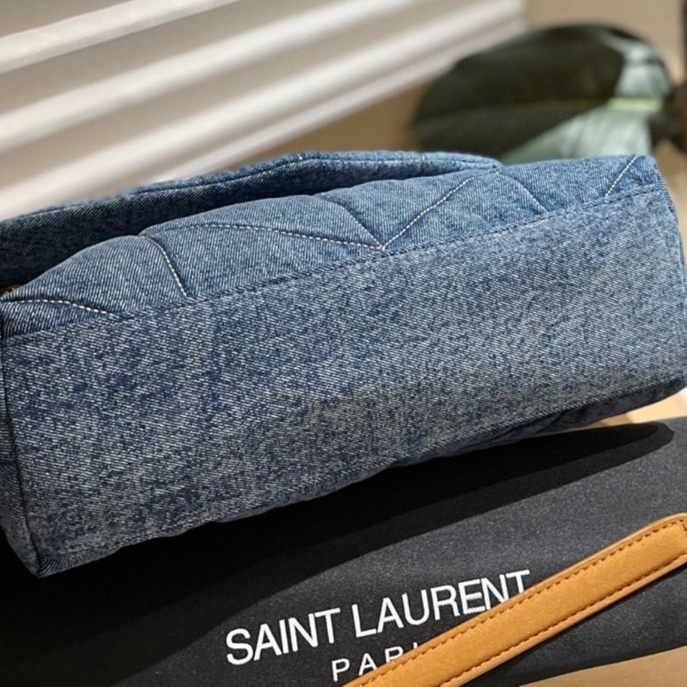 SAINT LAURENT PUFFER MEDIUM IN SUEDE AND DENIM 28CM 5774752PT674575 - Image 8