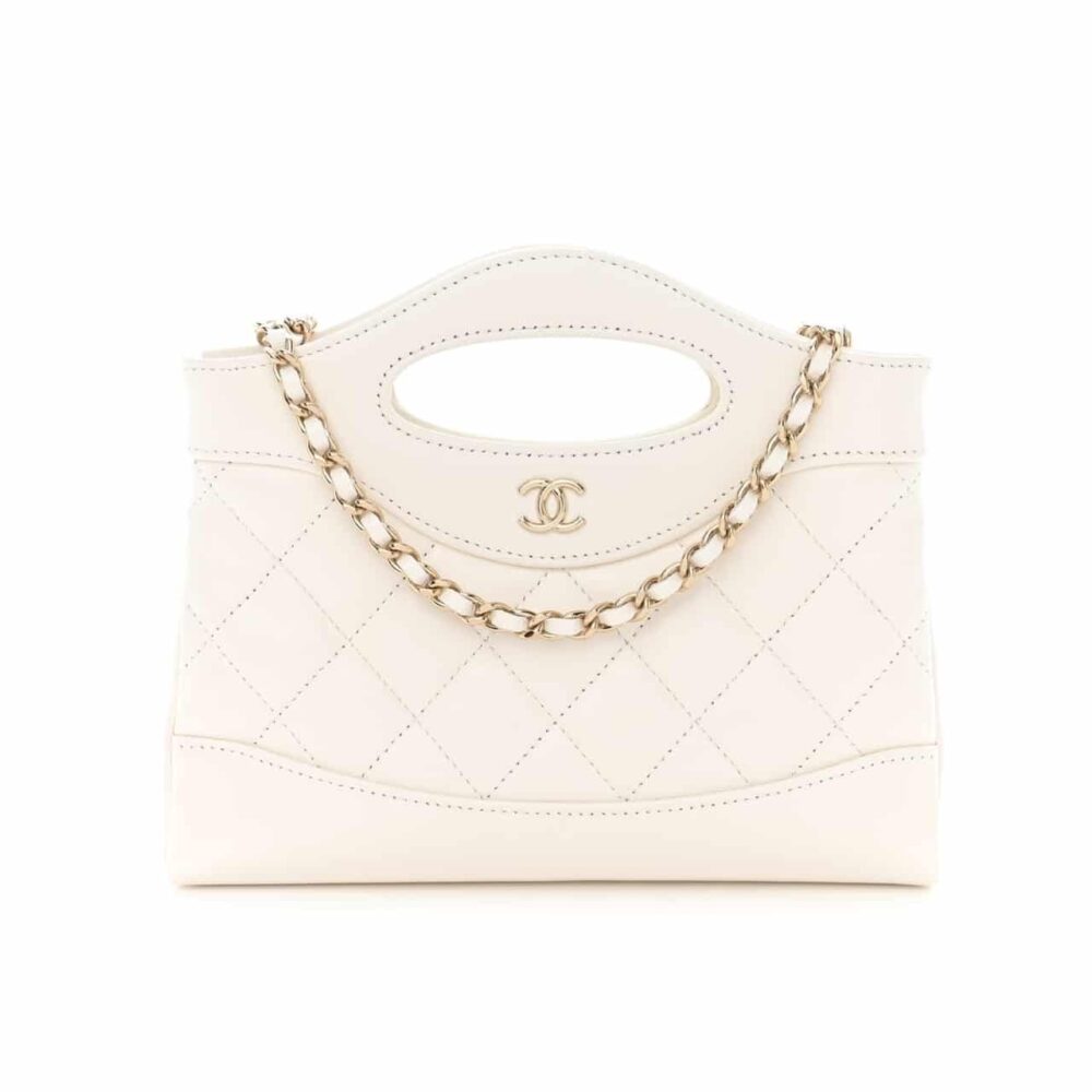 CHANEL 24C MINI 31 CLUTCH WITH CHAIN SHINY WHITE 24CM