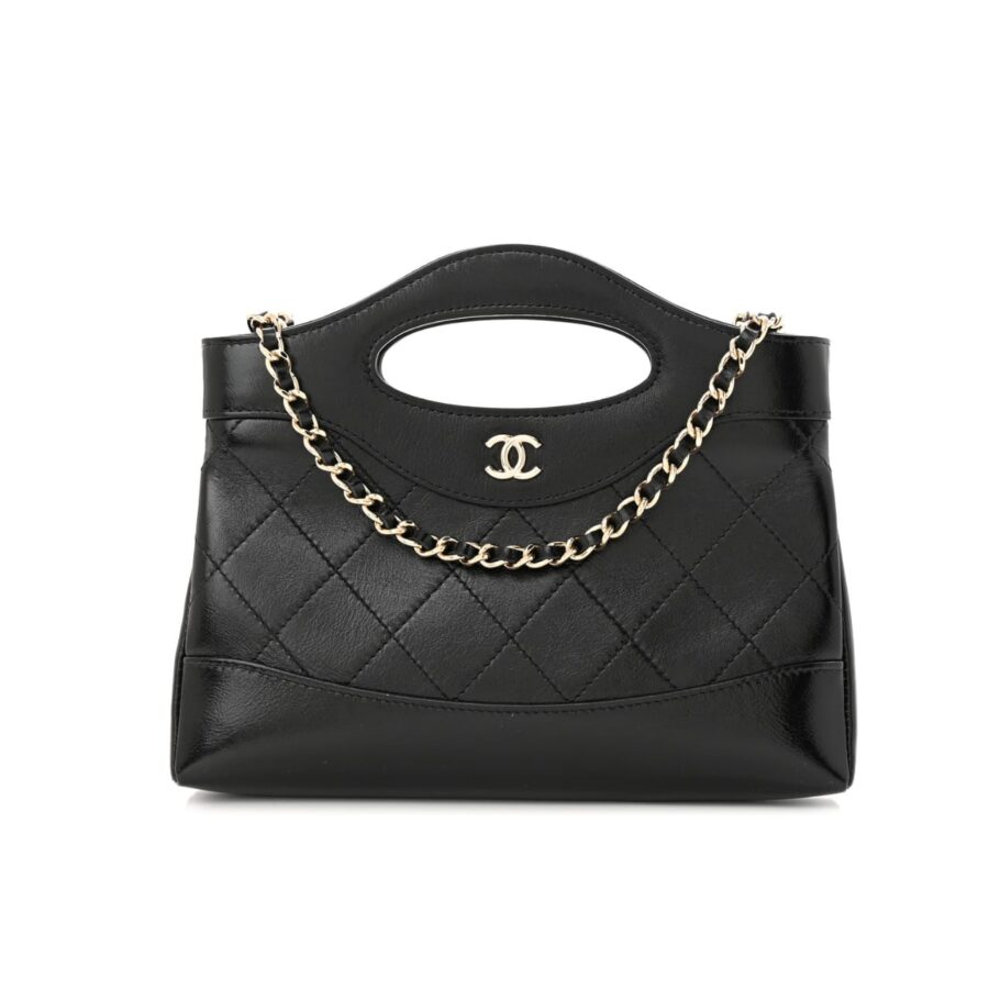 CHANEL 24C MINI 31 CLUTCH WITH CHAIN SHINY BLACK 24CM