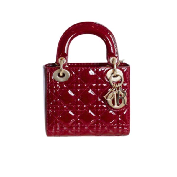 DIOR MEDIUM LADY DIOR BAG BORDEAUX PATENT CANNAGE BURGUNDY 21CM