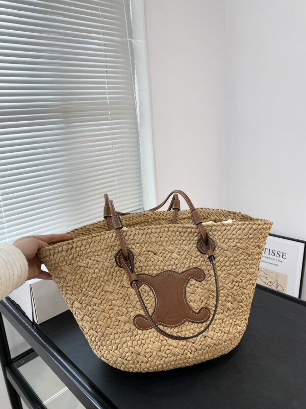 CELINE TRIOMPHE PANIER IN RAFFIA AND LEATHER TAN 31CM - Image 3