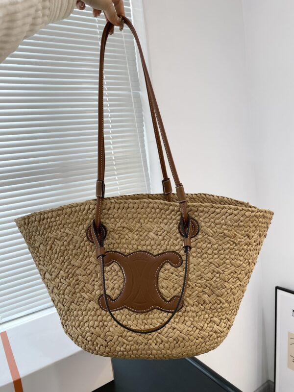 CELINE TRIOMPHE PANIER IN RAFFIA AND LEATHER TAN 31CM - Image 6