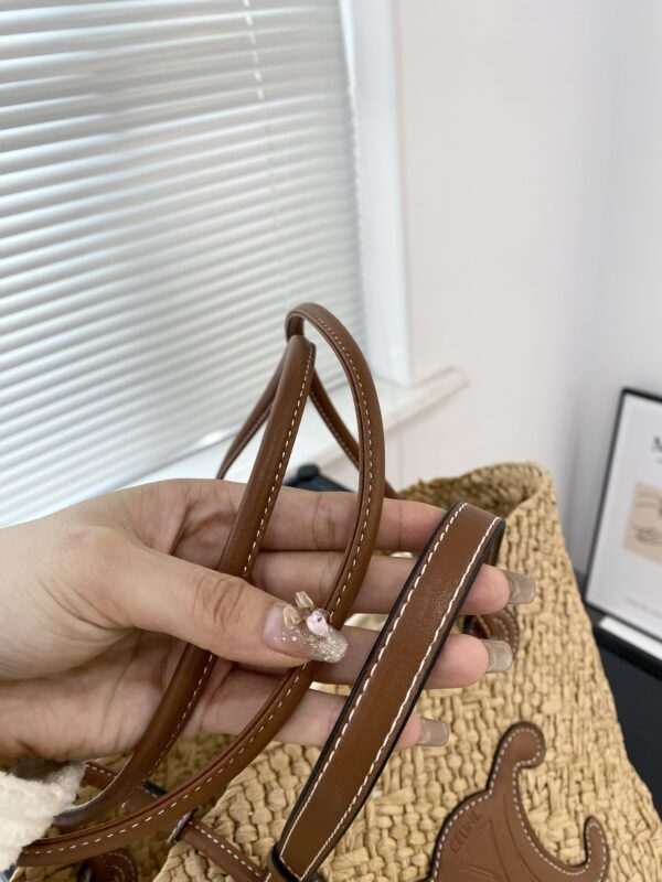 CELINE TRIOMPHE PANIER IN RAFFIA AND LEATHER TAN 31CM - Image 9