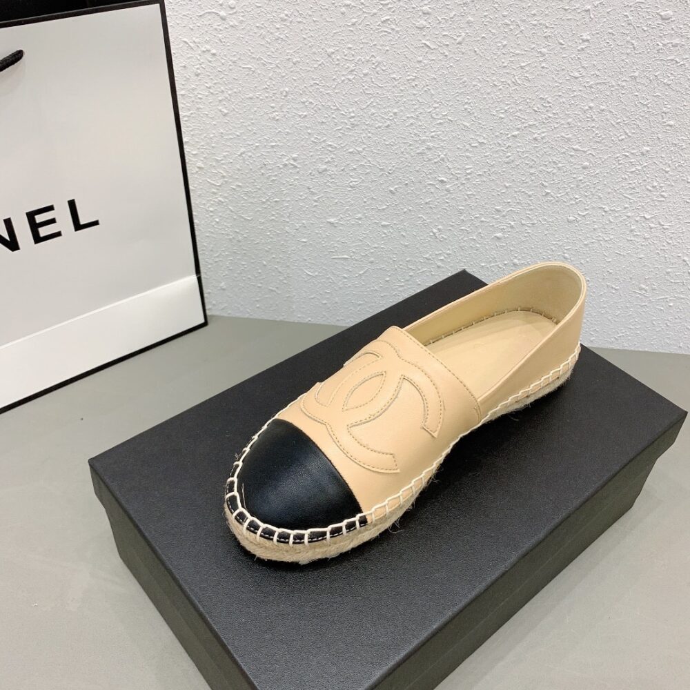 CHANEL CC ESPADRILLES SLIP ON SHEEPSKIN BEIGE BLACK G29762 X01000 C0204 - Image 4