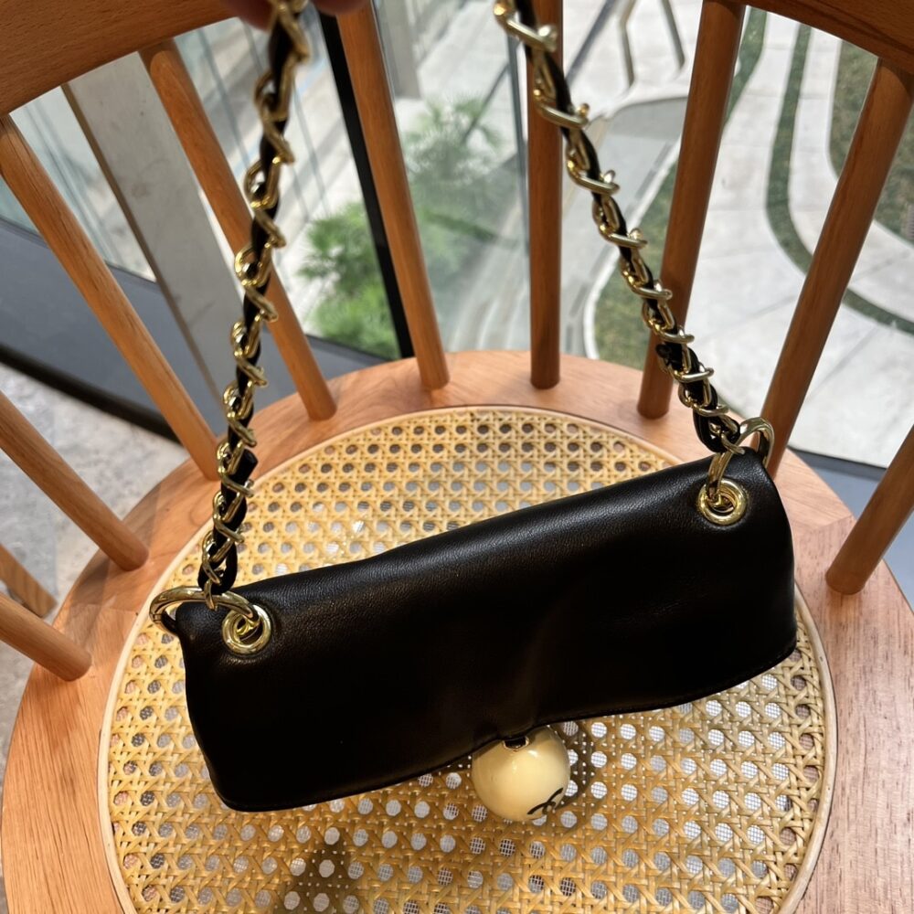 CHANEL LEATHER CUE BALL FOLDOVER BAG BLACK 26CM - Image 4
