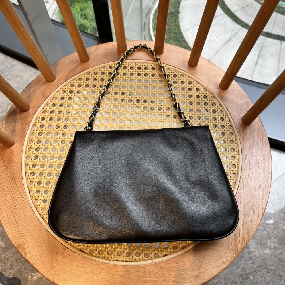 CHANEL LEATHER CUE BALL FOLDOVER BAG BLACK 26CM - Image 8
