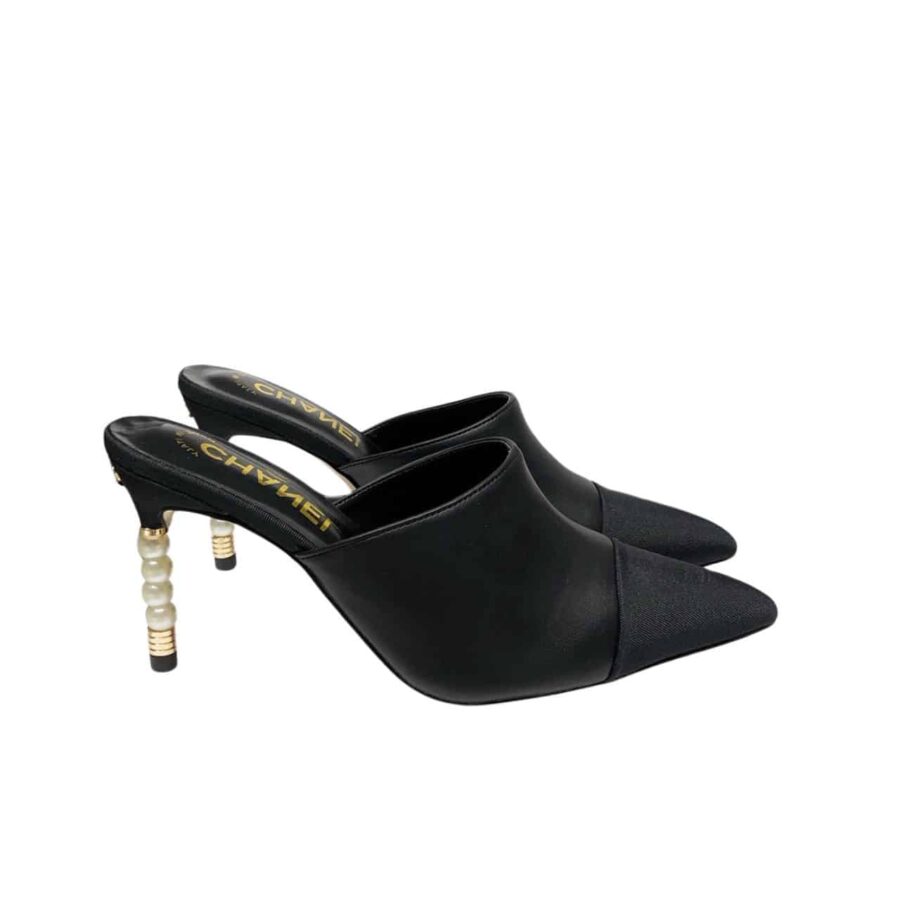 CHANEL MULES GROSGRAIN BLACK