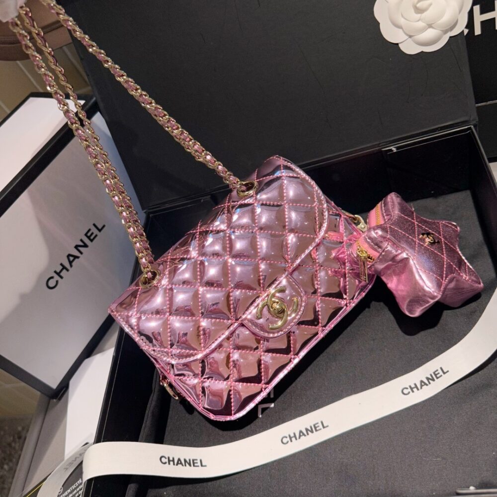 CHANEL MINI FLAP BAG STAR COIN PURSE PINK 24CM AS4646 B14873 NT668 - Image 2