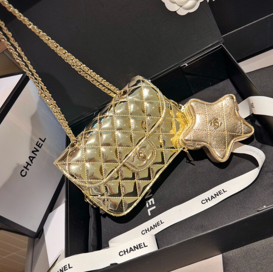 CHANEL MINI FLAP BAG STAR COIN PURSE YELLOW GOLD 20CM AS4646 B14873 NT671 - Image 2