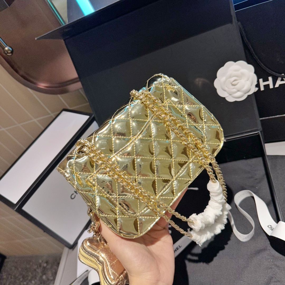 CHANEL MINI FLAP BAG STAR COIN PURSE YELLOW GOLD 20CM AS4646 B14873 NT671 - Image 5