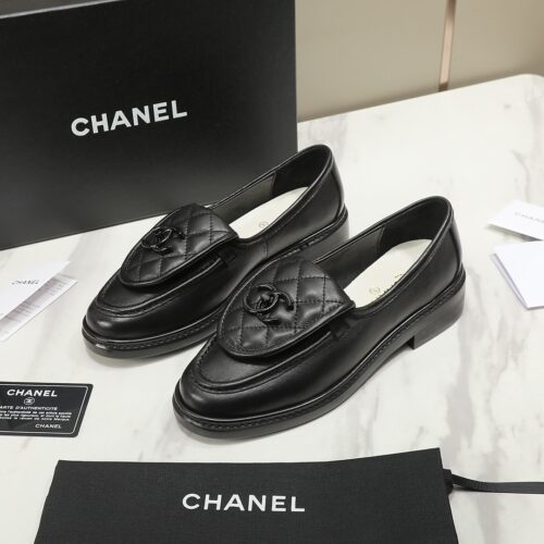 Alternative view of Chanel Cc Nib Turnlock Moccasins Flat Loafers Black