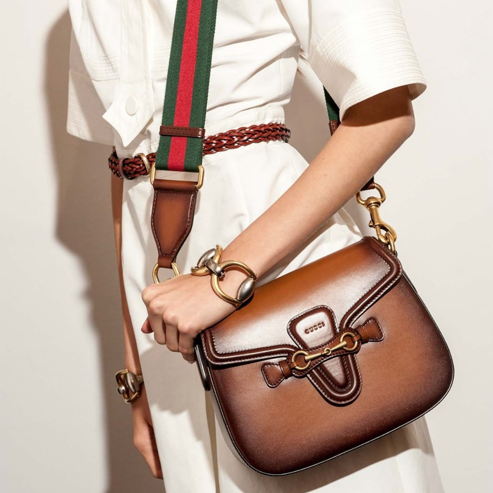 Gucci Lady Web Hand Stained Leather Shoulder Bag In Brown 25Cm 380573 B012A 2574 - Image 7