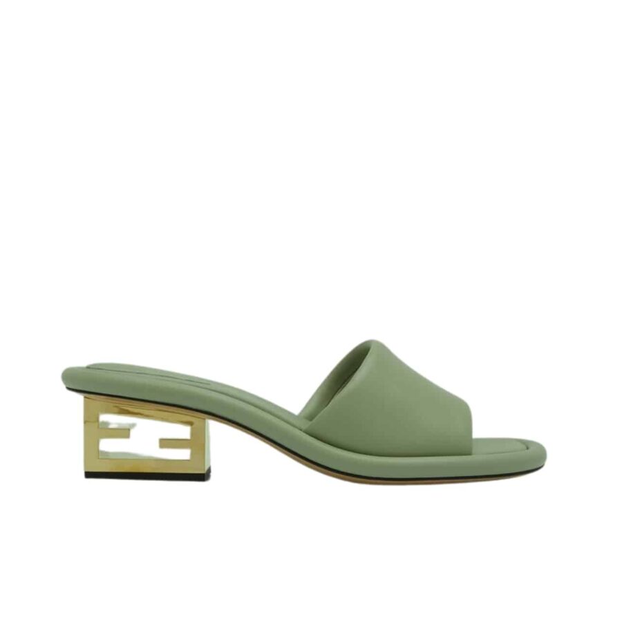 FENDI CUTOUT METAL BLOCK HEEL PADDED LEATHER SANDALS TURQUOISE