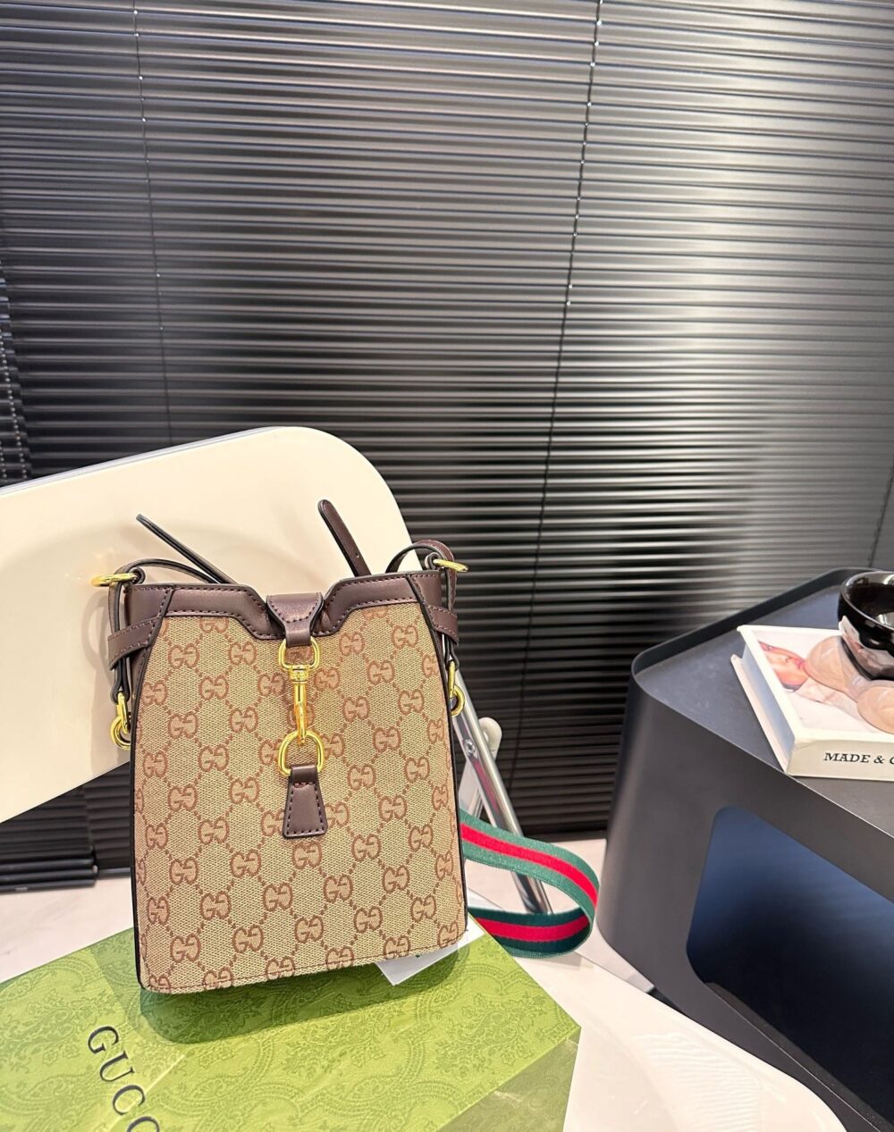 GUCCI ORIGINAL GG SMALL BUCKET BAG BEIGE AND EBONY 19CM 782919 FADAC 9762 - Image 5