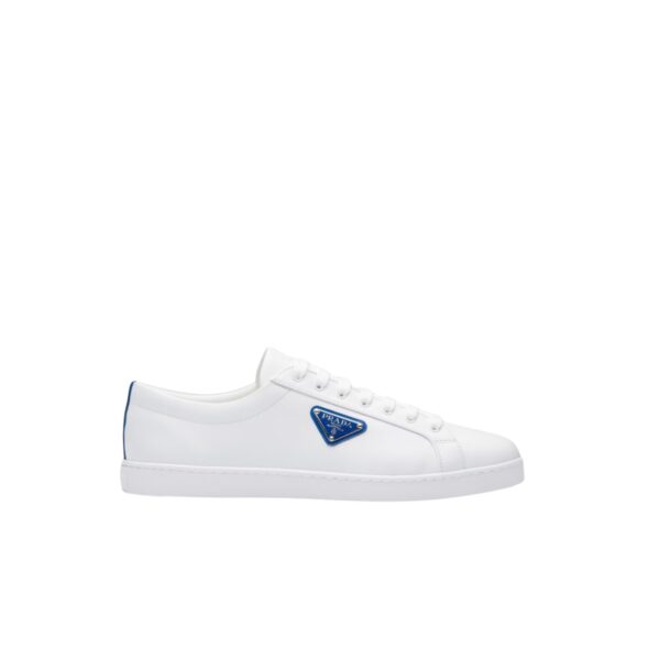 PRADA BRUSHED SNEAKERS LEATHER WHITE WHITE COBALT BLUE