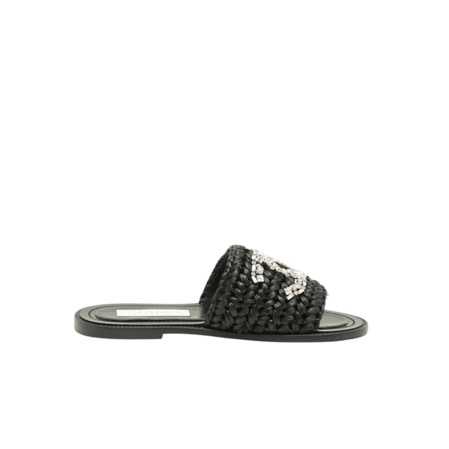 CHANEL COCO MARK 23SS STRAW AND LEATHER SANDALS