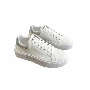 Prada Sneaker In White Leather With Silver Logo