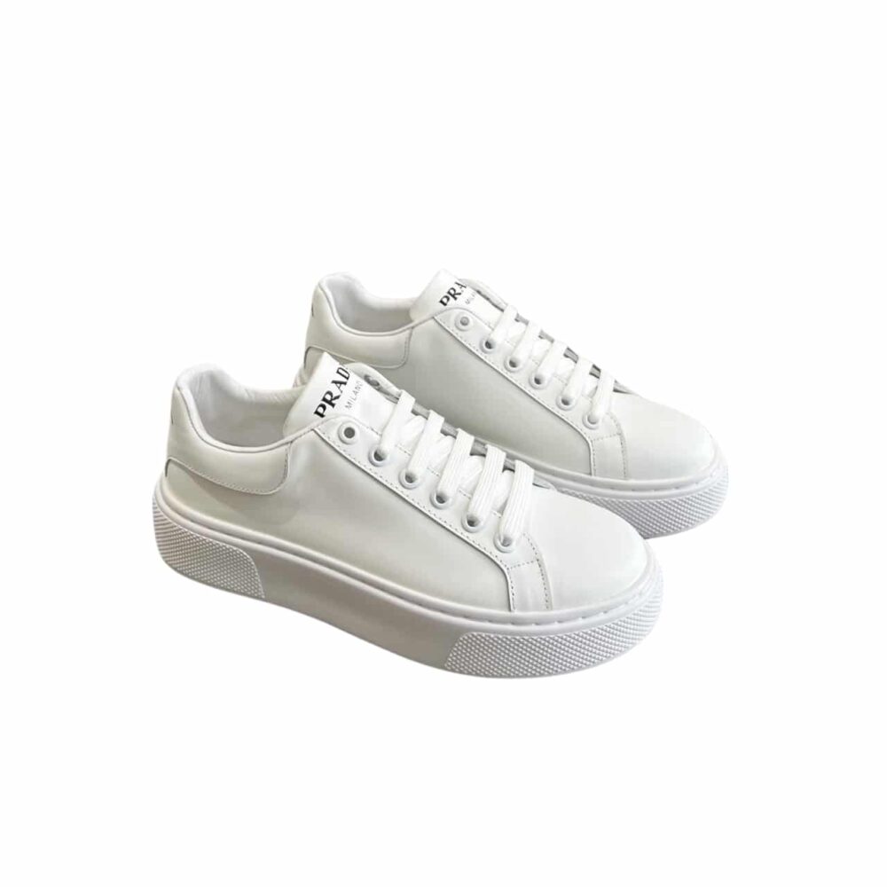 PRADA SNEAKER IN WHITE LEATHER WITH WHITE
