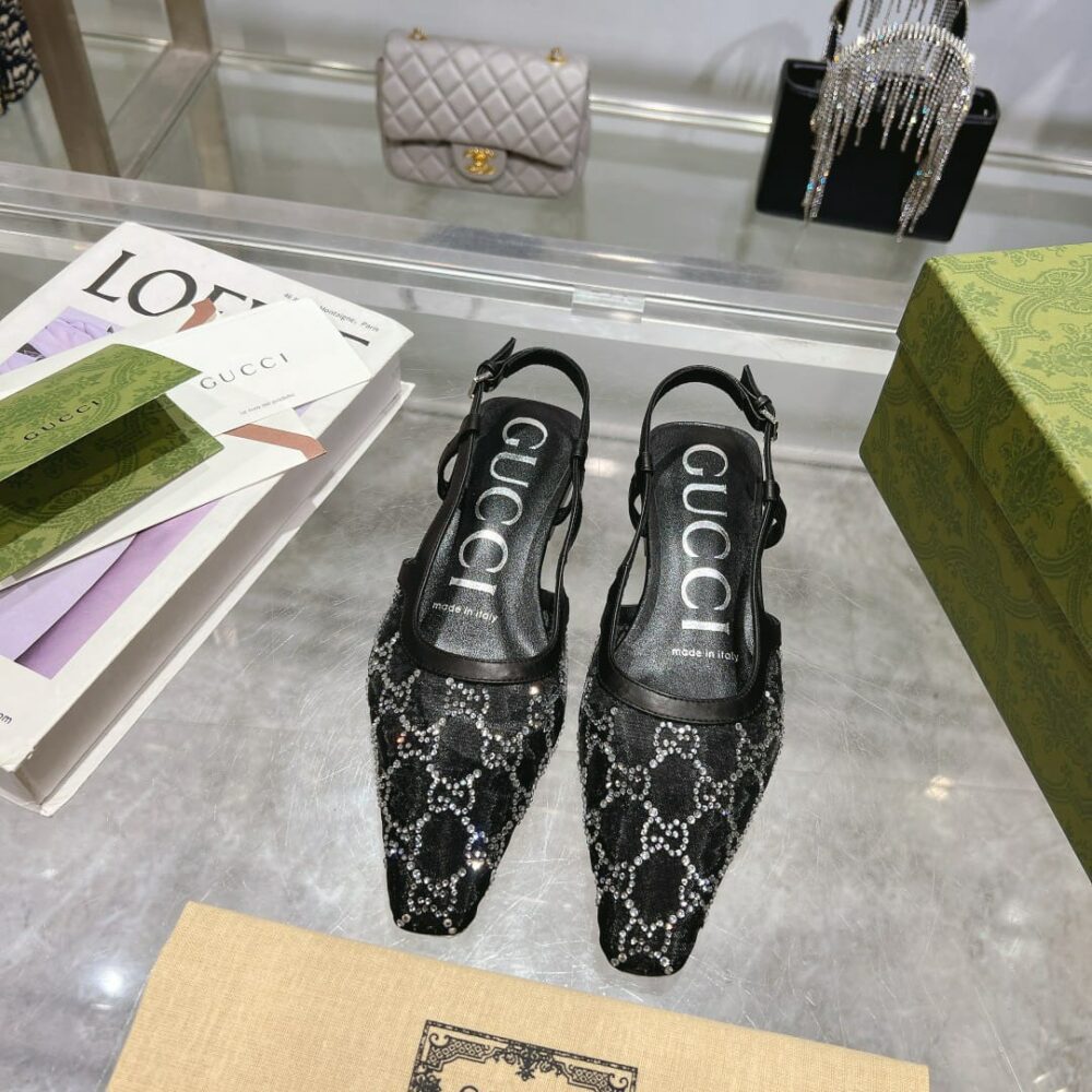GUCCI GG EMBELLISHED SLINGBACK FLATS BLACK - Image 2