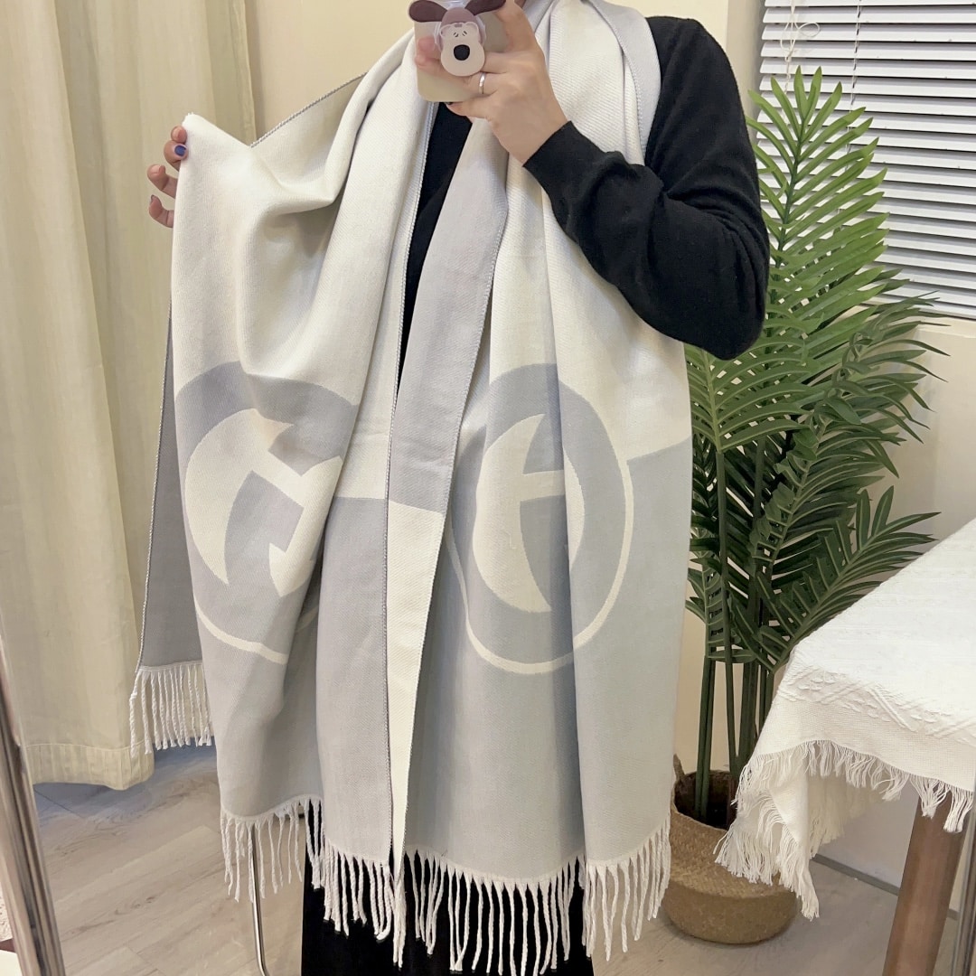 GUCCI WOOL CASHMERE SCARF WITH INTERLOCKING G BLUE 715497 3GB02 4978 - Image 5