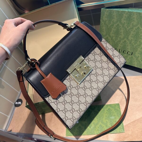GUCCI PADDLE LOCK GG SUPREME TOP HANDLE BLACK 28CM - Image 5
