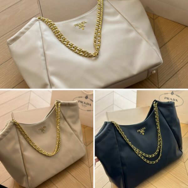 PRADA POMICE SOFT LEATHER CHAIN TOTE BAG WHITE 38CM - Image 3
