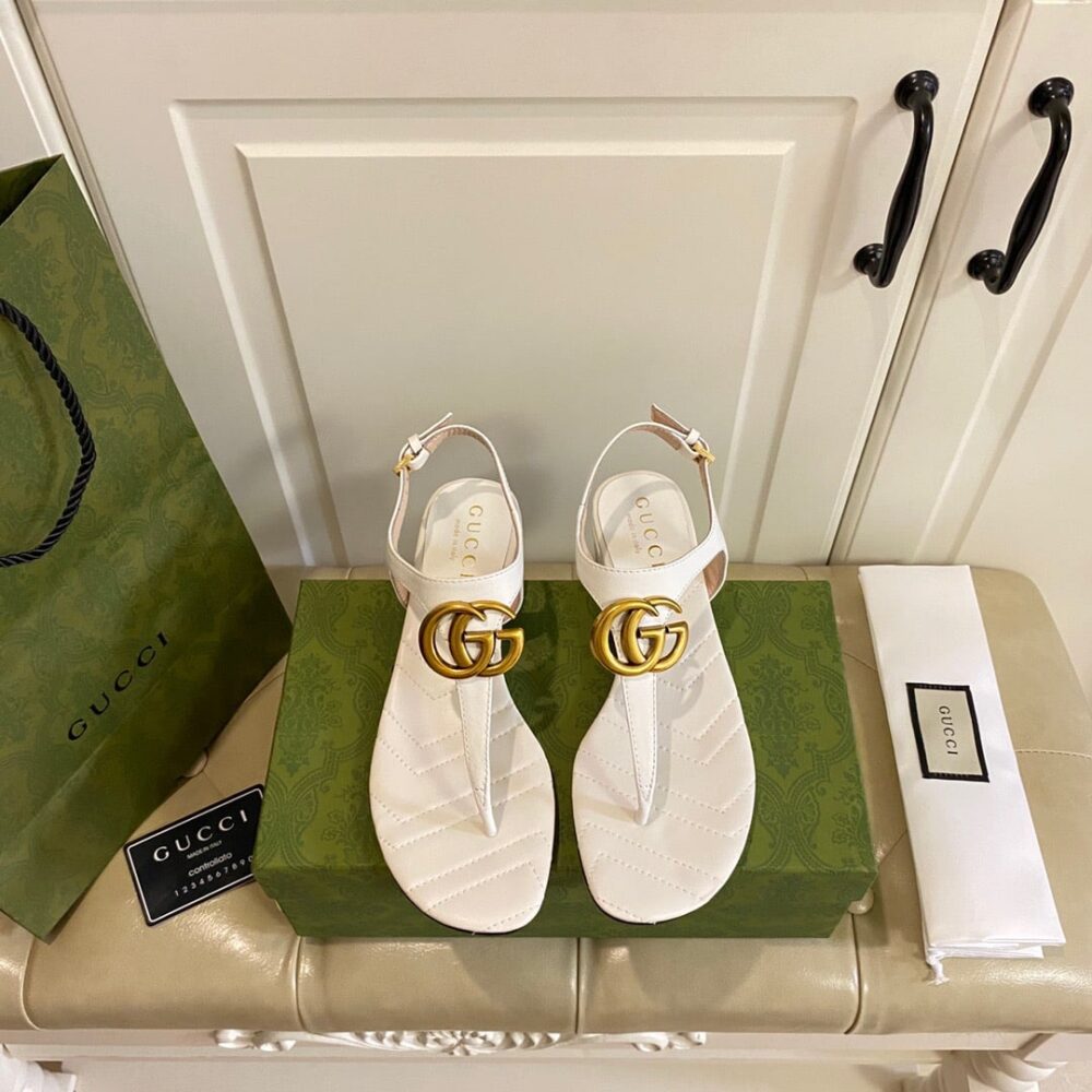 GUCCI DOUBLE G SANDAL LEATHER WHITE 674840 BKO00 9022 - Image 8