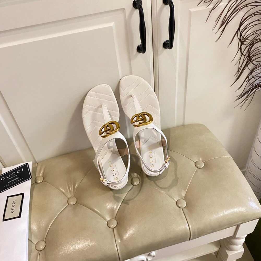 GUCCI DOUBLE G SANDAL LEATHER WHITE 674840 BKO00 9022 - Image 7
