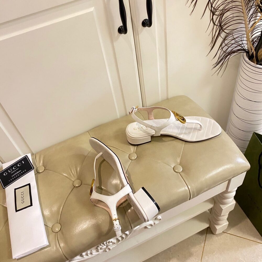 GUCCI DOUBLE G SANDAL LEATHER WHITE 674840 BKO00 9022 - Image 5