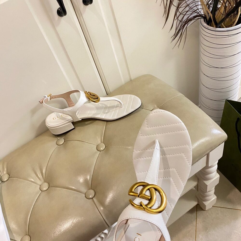 GUCCI DOUBLE G SANDAL LEATHER WHITE 674840 BKO00 9022 - Image 4