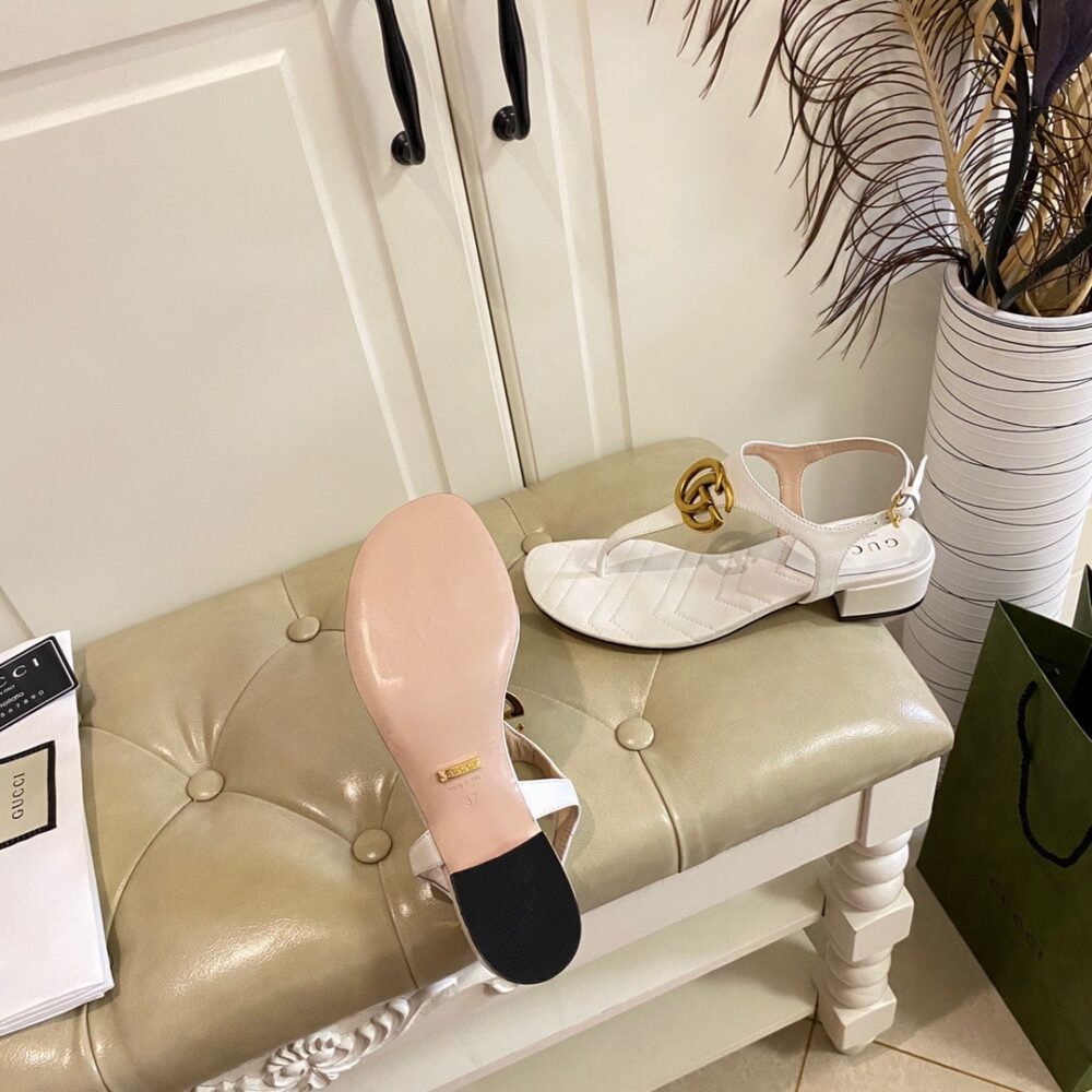 GUCCI DOUBLE G SANDAL LEATHER WHITE 674840 BKO00 9022 - Image 3