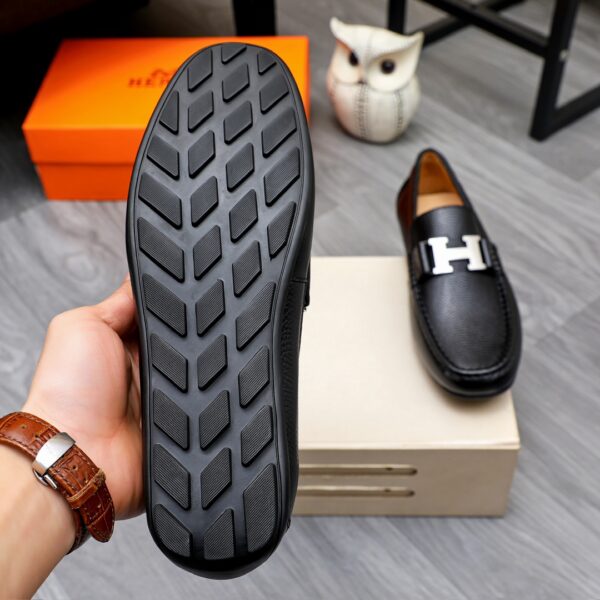 HERMES MEN'S LOAFER MOCCASIN LEATHER WITH H SILVER BLACK - Image 8