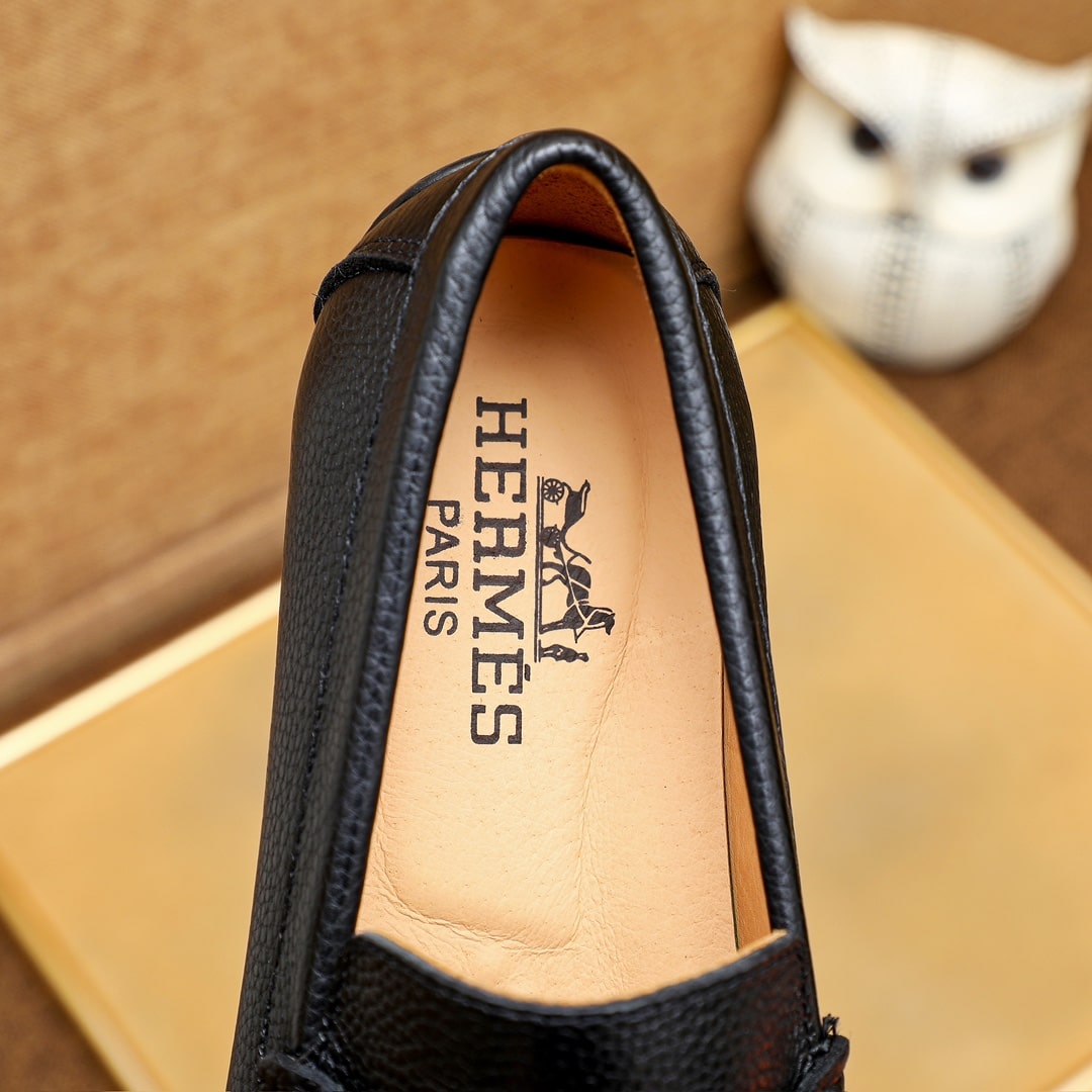 HERMES MEN'S LOAFER MOCCASIN LEATHER WITH H SILVER BLACK - Image 7