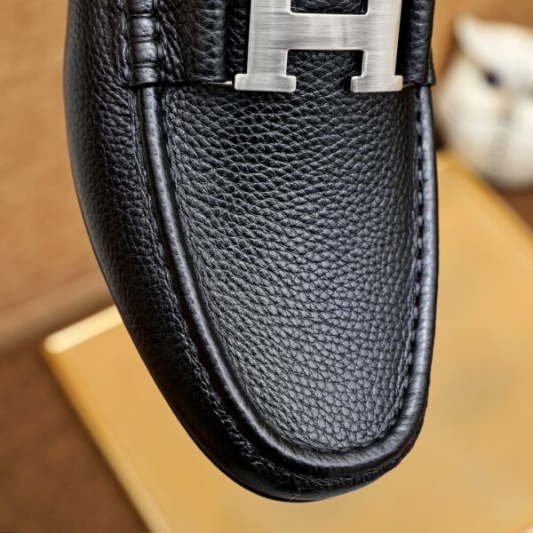HERMES MEN'S LOAFER MOCCASIN LEATHER WITH H SILVER BLACK - Image 6