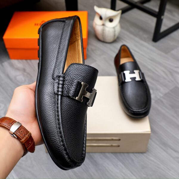 HERMES MEN'S LOAFER MOCCASIN LEATHER WITH H SILVER BLACK - Image 5