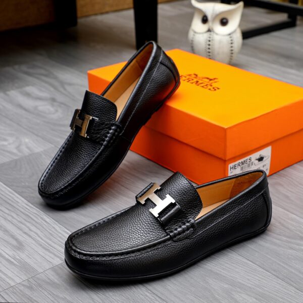 HERMES MEN'S LOAFER MOCCASIN LEATHER WITH H SILVER BLACK - Image 4