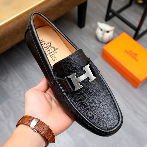 HERMES MEN'S LOAFER MOCCASIN LEATHER WITH H SILVER BLACK - Image 3