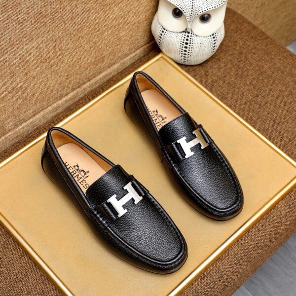 HERMES MEN'S LOAFER MOCCASIN LEATHER WITH H SILVER BLACK - Image 2