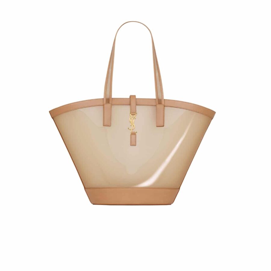 SAINT LAURENT PANIER MEDIUM IN VINYL AND VEGETABLE TANNED LEATHER BROWN 28 CM 773697FAC0F2275