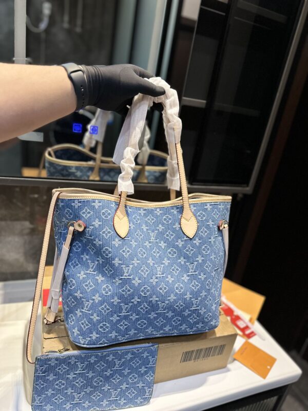LOUIS VUITTON NEVERFULL MONOGRAM MM HANDBAG DENIM 28CM - Image 8