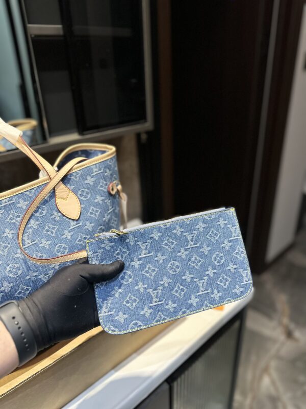 LOUIS VUITTON NEVERFULL MONOGRAM MM HANDBAG DENIM 28CM - Image 6
