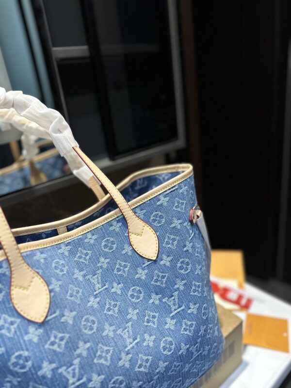 LOUIS VUITTON NEVERFULL MONOGRAM MM HANDBAG DENIM 28CM - Image 5