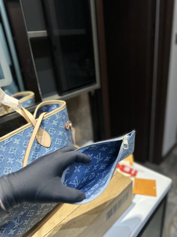 LOUIS VUITTON NEVERFULL MONOGRAM MM HANDBAG DENIM 28CM - Image 3