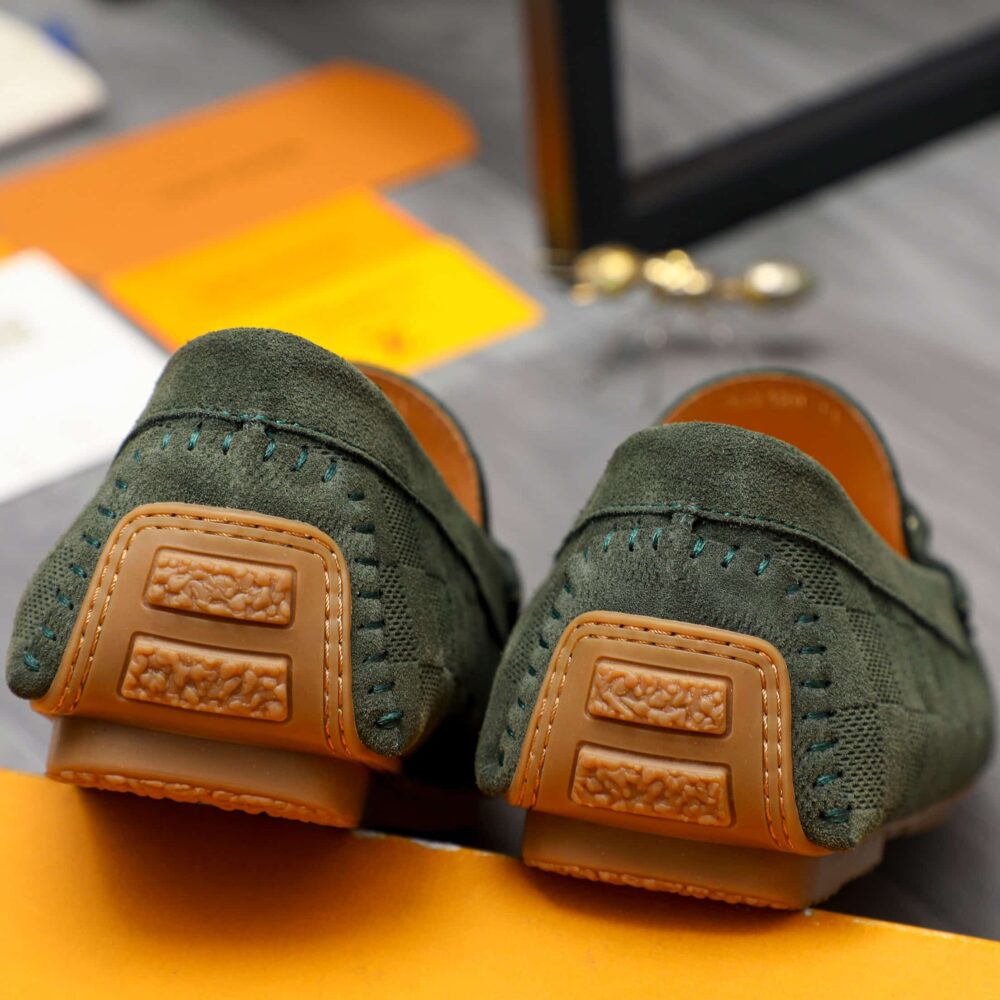 LOUIS VUITTON LV DAMIER SUEDE LEATHER LOAFERS IN DARK GREEN - Image 8