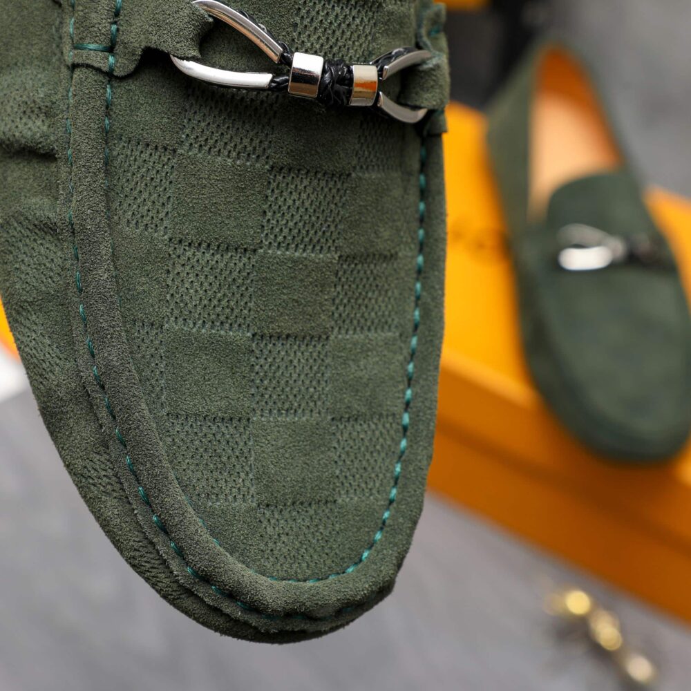 LOUIS VUITTON LV DAMIER SUEDE LEATHER LOAFERS IN DARK GREEN - Image 7