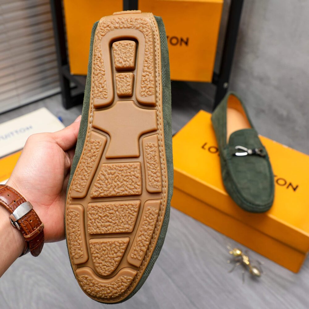 LOUIS VUITTON LV DAMIER SUEDE LEATHER LOAFERS IN DARK GREEN - Image 6