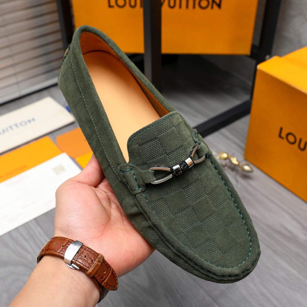 LOUIS VUITTON LV DAMIER SUEDE LEATHER LOAFERS IN DARK GREEN - Image 5