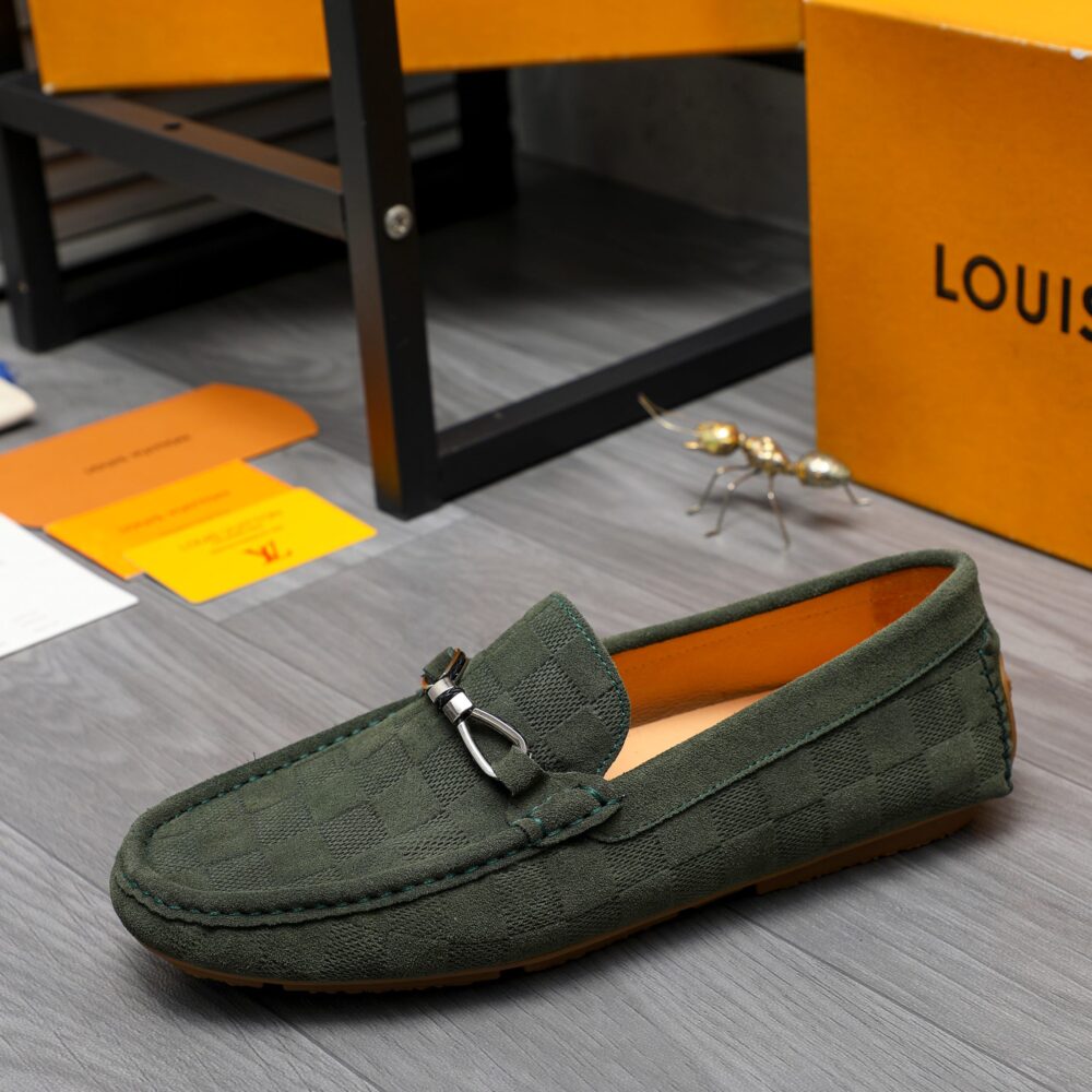 LOUIS VUITTON LV DAMIER SUEDE LEATHER LOAFERS IN DARK GREEN - Image 4