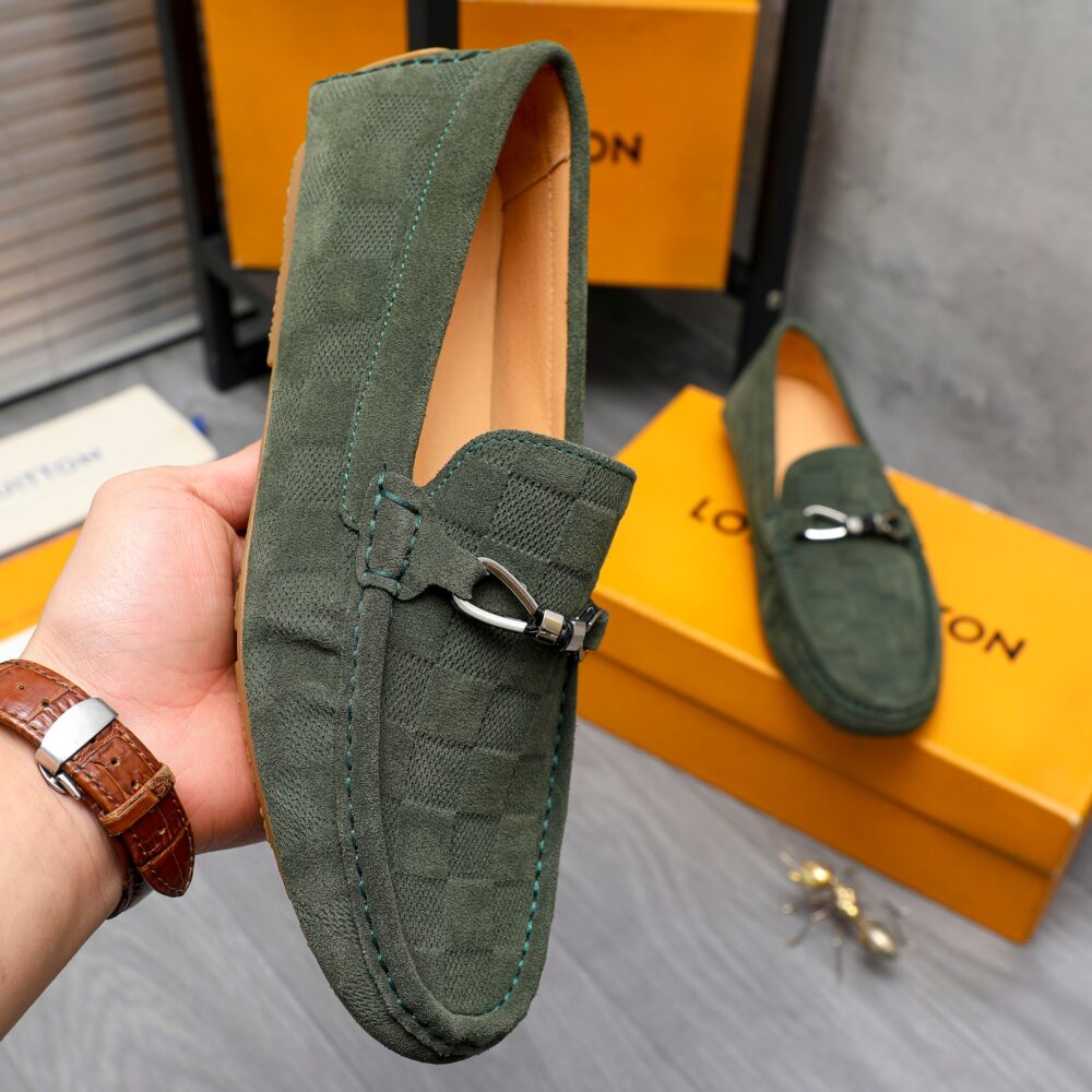 LOUIS VUITTON LV DAMIER SUEDE LEATHER LOAFERS IN DARK GREEN - Image 3